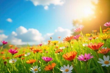 Obraz premium Sun-Drenched Wildflower Meadow Vibrant Summer Landscape of Joy and Peace