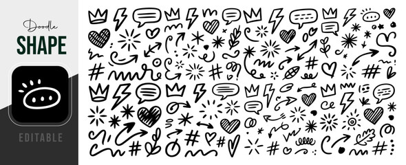 Hand drawn doodle shapes and symbols on a smart phone screen display