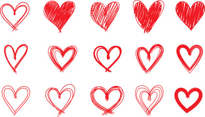 A collection of hand drawn hearts