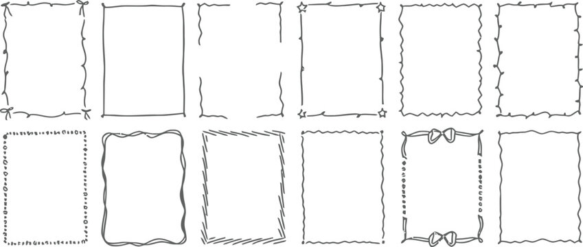 Collection of hand drawn decorative frames and borders in black and white