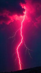 A vibrant, electric red bolt striking a dark, stormy sky The intense flash illuminates the clouds with dramatic lighting Perfect for energy, power, and speed concepts , vivid, lighting, storm