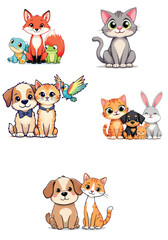 Vsai cartoon animal characters sitting together as friends