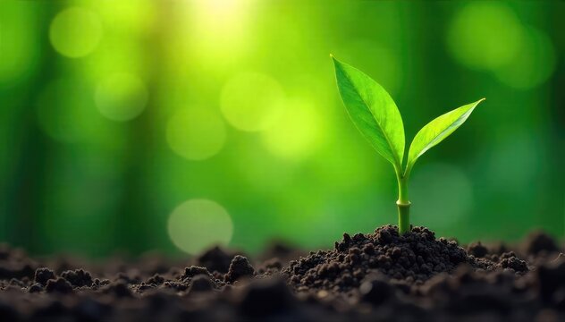 Fototapeta A vibrant green bamboo shoot emerging from the earth, symbolizing good fortune and new beginnings Perfect for themes of luck, prosperity, nature, and growth , detail, texture, macro