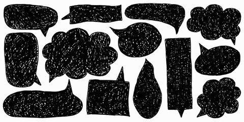 Cute kids drawings with crayon borders. Naive playful style and bright accents. Text box chalkboard speech frames.