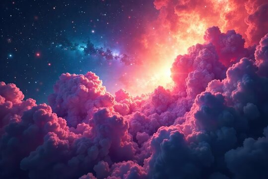 Stunning cosmic clouds of gas and dust, swirling in vibrant colors, a breathtaking celestial landscape , majestic, stars