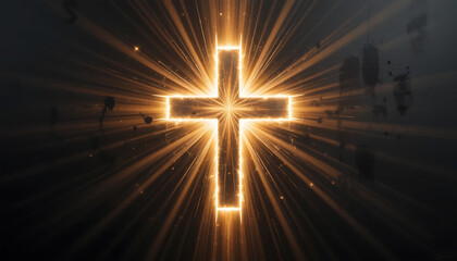 Glowing Cross with Radiant Light Effects in Dark Sky Setting