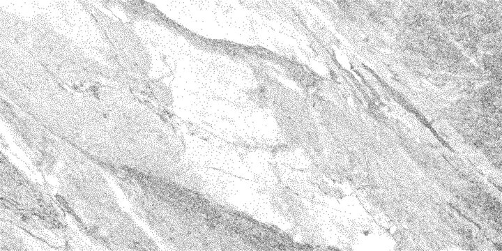 Noisy dotted field layered on white marble. Gray mineral lines with soft cloudy movement. Grunge stone surface with stipple character.