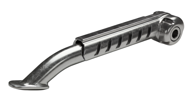 Modern metallic bicycle kickstand, designed for stability and easy parking, captured in a detailed close-up and isolated on a clean transparent background