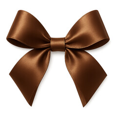 A luxurious satin bow in a rich bronze or copper color tied neatly with elegant loops and ends isolated on transparent background