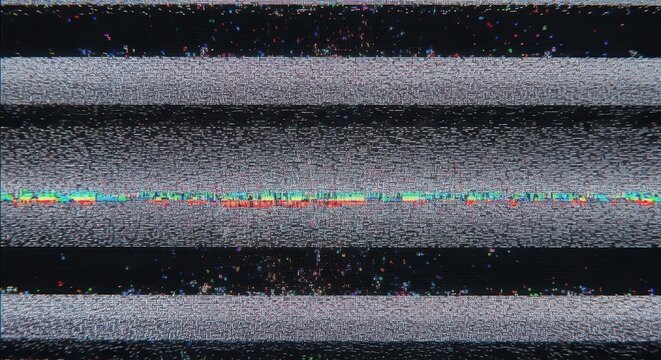 Abstract background of television static noise with horizontal scan lines and color interference, representing signal loss or error