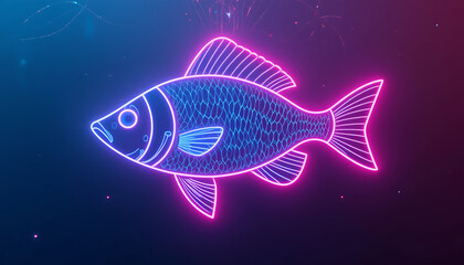 Neon Fish Illustration Bright Colorful Glowing Underwater Scene