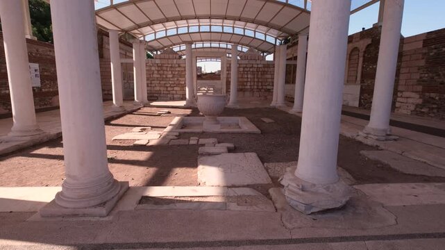 An evocative view of  Sardis Ancient City  ruins At Manisa Turkey , showcasing intricate stone work and weathered textures