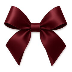 Elegant deep red satin ribbon bow with luxurious folds and a central knot isolated on transparent background