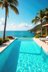 Fototapeta premium Sun-Drenched Turquoise Pool Crystal Clear Water Shimmers, Perfect for Summer Relaxation and Leisure