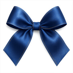 A beautiful shiny deep blue satin ribbon bow tied elegantly and isolated on transparent background