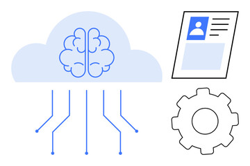 Artificial intelligence concept. Artificial intelligence integrates with cloud computing and neural networks for data processing. Artificial intelligence powers automation, machine learning