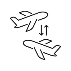 Airplane Exchange Line Icon. Aircraft Transfer, Flight Swap, And Aviation Coordination Outline Symbol. Travel Management. Editable Stroke. Isolated Vector Illustration