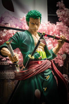Animetal Store, Roronoa Zoro (Pirate Hunter), One Piece Anime, Manga Series Character Window Display, Storefront, Shopfront, Shop, London, England - November 2025