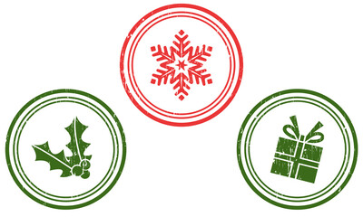 Festive christmas icons including snowflake holly and gift on transparent background