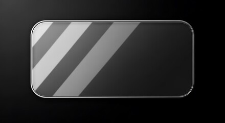 Rectangular clear glass panel with rounded corners and diagonal light reflections, ideal for overlays or display, on a black background