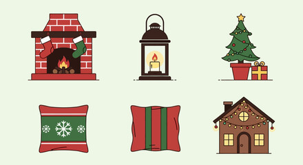 Obraz premium Cute Christmas Character Icons Santa, Reindeer, Elf, Snowman, and Polar Bear Illustrations