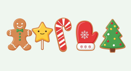 Cute Christmas Character Icons Santa, Reindeer, Elf, Snowman, and Polar Bear Illustrations
