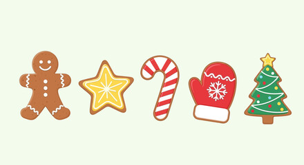 Cute Christmas Character Icons Santa, Reindeer, Elf, Snowman, and Polar Bear Illustrations