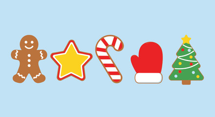Cute Christmas Character Icons Santa, Reindeer, Elf, Snowman, and Polar Bear Illustrations