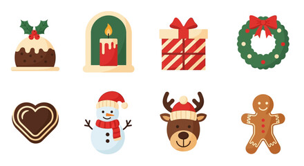 Cute Christmas Character Icons Santa, Reindeer, Elf, Snowman, and Polar Bear Illustrations
