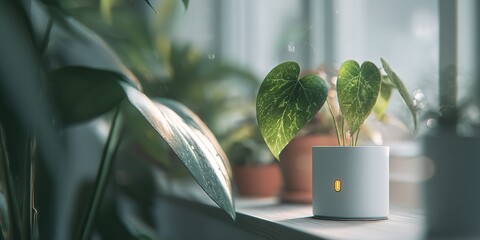 Indoor plant thriving in sunlight near window with various green plants around