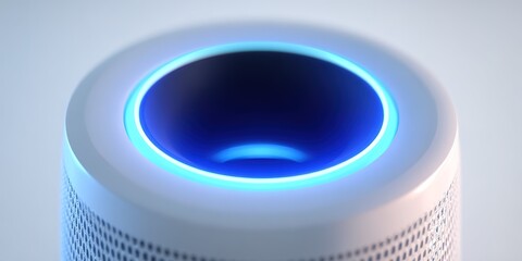 Smart speaker with glowing blue light at the top enhances modern home technology experience