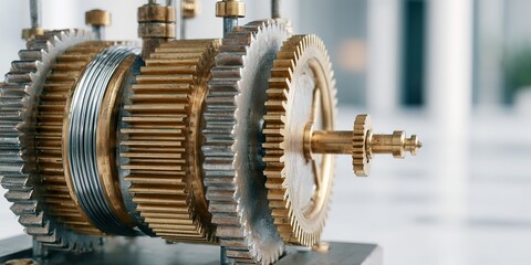 Detailed view of a vintage mechanical gear system in a modern setting showcasing craftsmanship and engineering