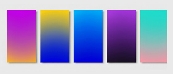 Naklejka premium A set of five modern, colorful gradient posters with abstract designs and text elements. Each design incorporates minimalist typography and geometric elements.