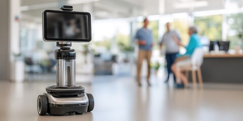 Robotic assistant in an office engaging with team members during a workday