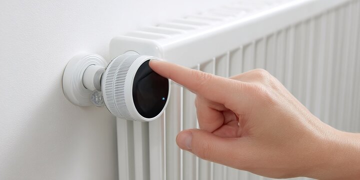 Smart thermostat being adjusted on a heating radiator in a modern home during winter season for optimal comfort levels