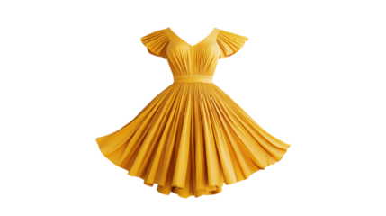 Yellow Pleated Summer Dress isolated on a transparent background