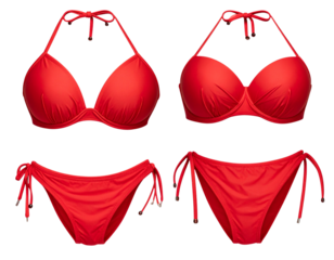 Untitled design - Red Bikini Set Front View With Clean Symmetric Layout, Isolated on Transparent Background