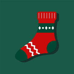 A red and green striped sock with a green stripe on the bottom