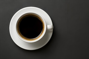 “Top View of Black Coffee in White Cup on Dark Minimal Background – Premium Minimalist Coffee Photo”