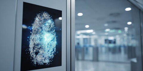 Modern fingerprint scanner technology displayed in a bright, secure facility with advanced access control systems