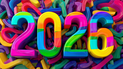 Fototapeta premium Vibrant 3D 2026 typography, colorful vector design, modern abstract backdrop
