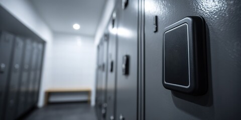 Modern locker room with sleek design and black lockers during the day
