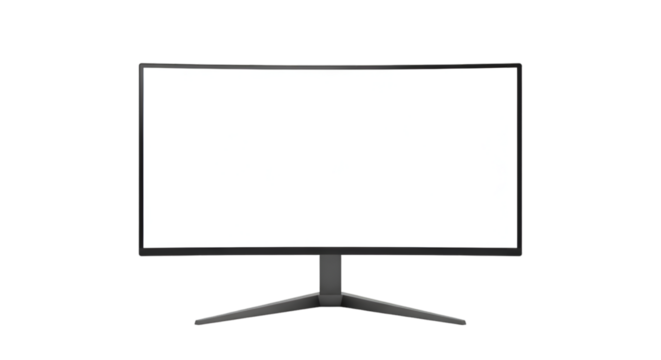 Curved Computer Monitor Display Screen with White Blank Screen