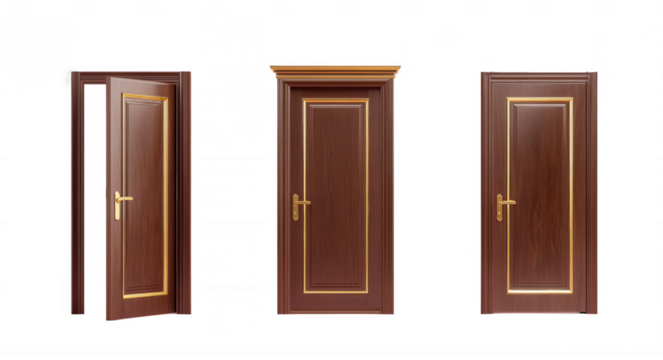 wooden doors in stages of opening collection set