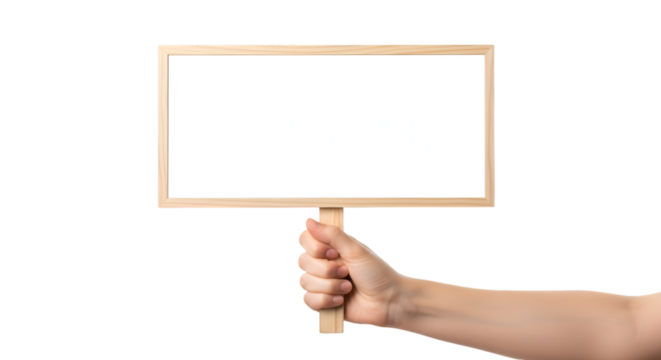 Hand Holding a Blank Rectangular Sign on a Stick empty