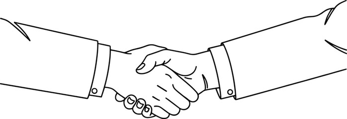 Line art handshake illustration showing agreement, partnership, business deal, cooperation, trust, teamwork connection, professional collaboration, unity, successful contract concept