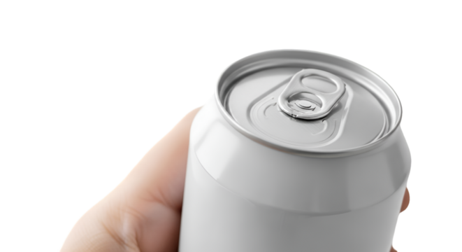 Hand Holding a White Beverage Can with Pull Tab soda can