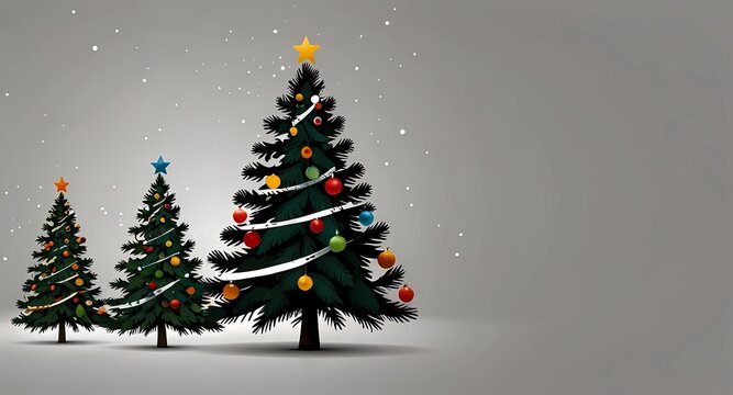 Christmas trees with ornaments and snow for holiday season background image
