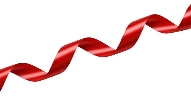 Shiny Red Ribbon Winding on Black Background satin