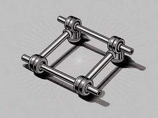 Abstract metallic structure with rotating elements and shadows